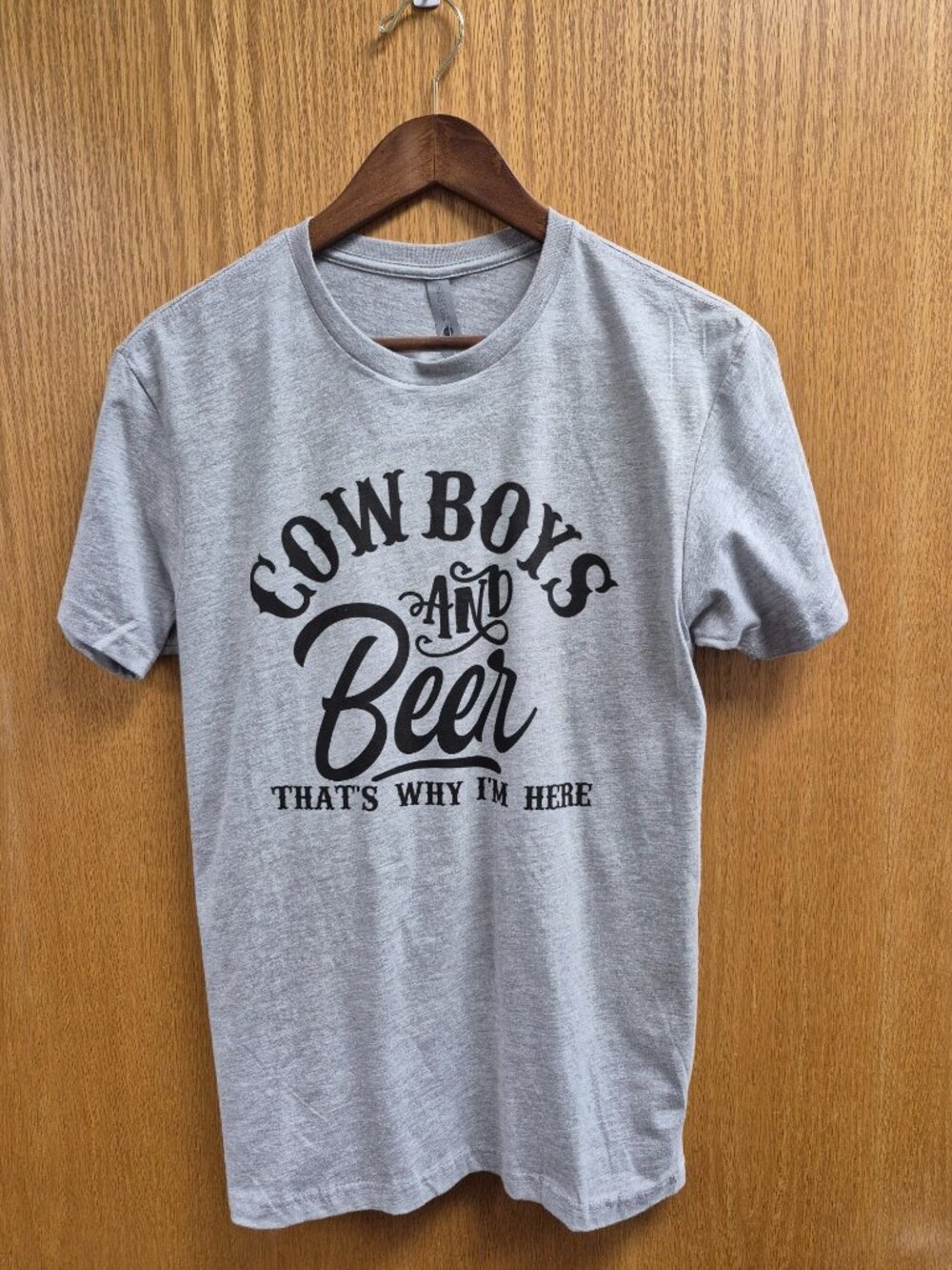Cowboys And Beer Graphic Tee Heather Gray Casual Unisex Large Next Level Apparel - Picture 2 of 3